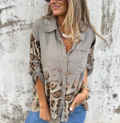 Women's Printed Autumn Leisure Long Leopard-print Shirt