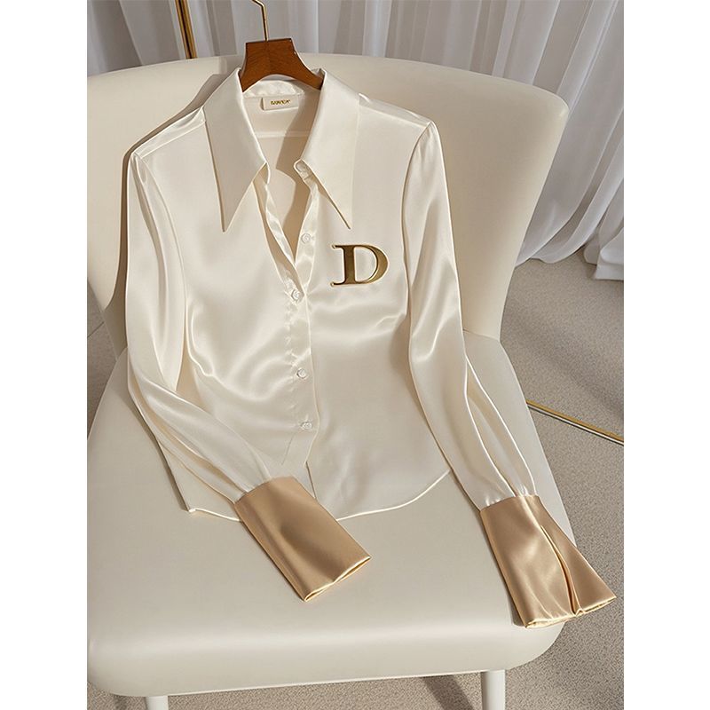 White Acetate Satin Shirt Women's Design Sense