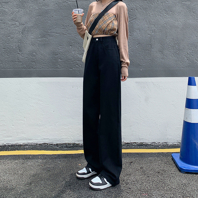 High Waist Drooping Color Loose Straight-leg Denim Women