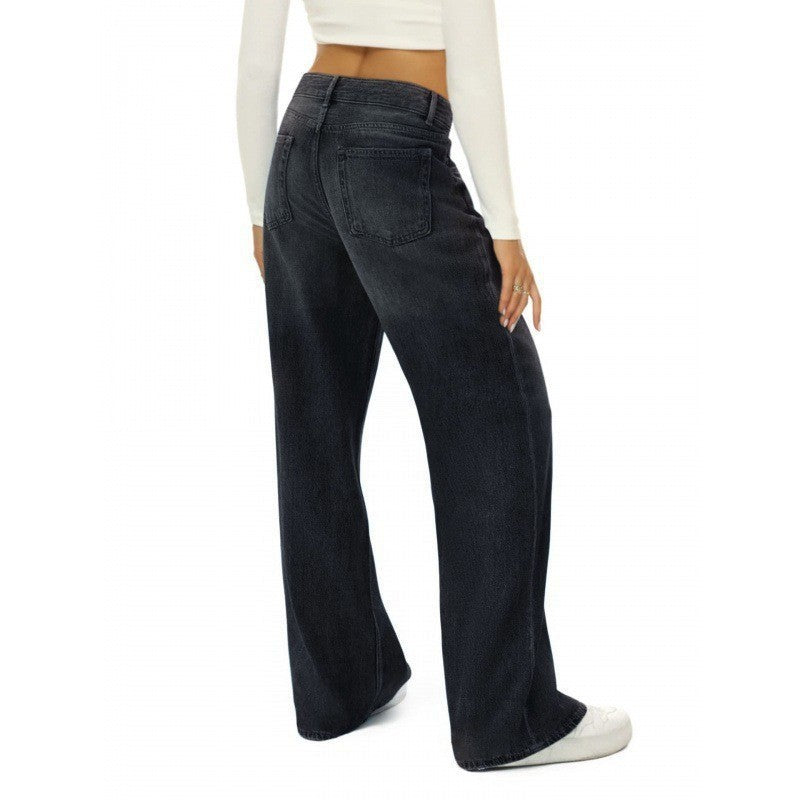 Amazon European And American Foreign Trade Washed Distressed High Waist Vintage Cat Whisker Loose Straight Jeans For Women