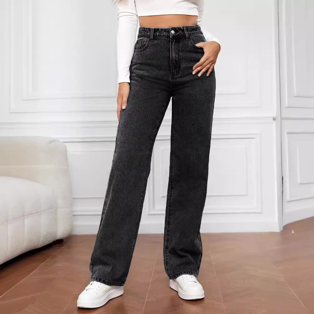 European And American Cross-border Amazon Hot-selling Stretch Washed Denim Fashion Straight Trousers Jeans Women's Pants