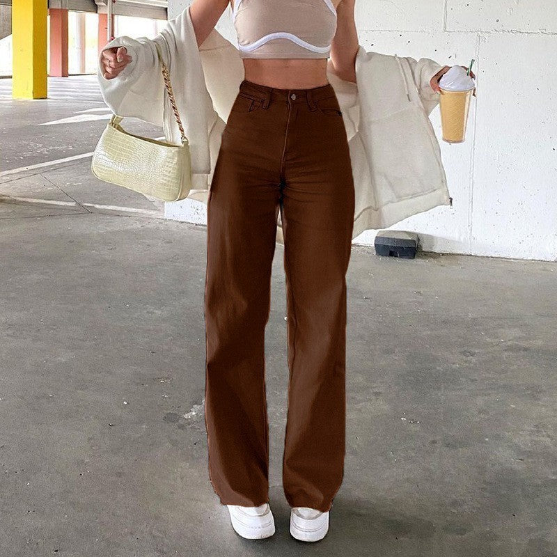 New Amazon AliExpress Cross-border European And American Women's Jeans Women's High Waist Slim Straight Denim Trousers Hot Style