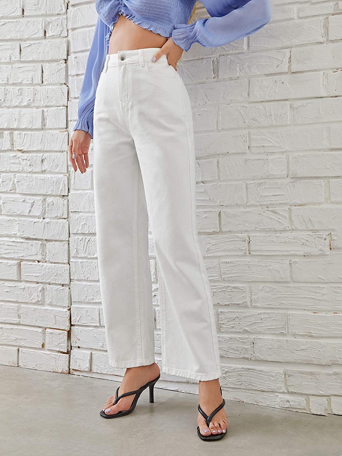 New Amazon AliExpress Cross-border European And American Women's Jeans Women's High Waist Slim Straight Denim Trousers Hot Style