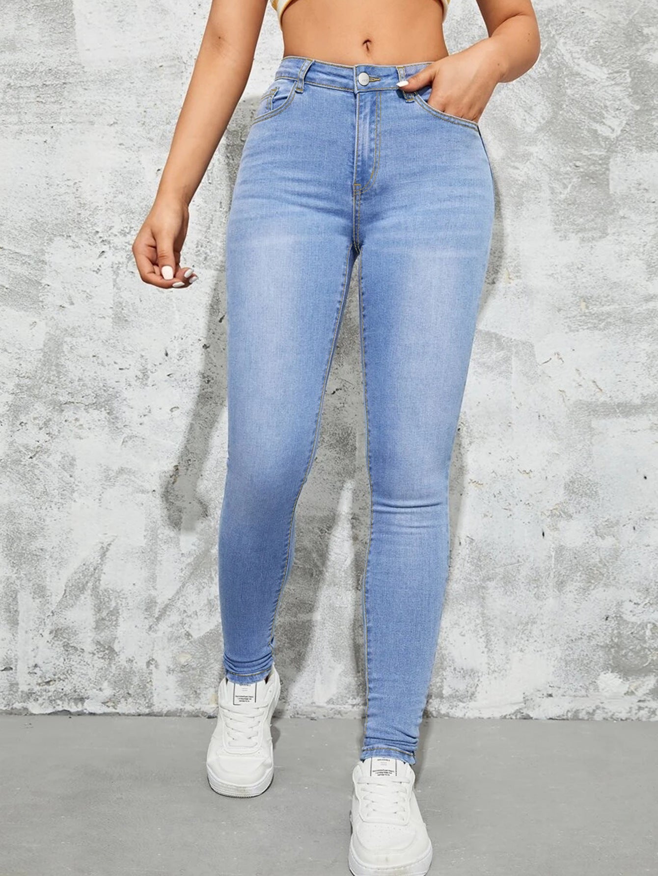 European And American Plus Size Small Leg Elastic Waist Jeans