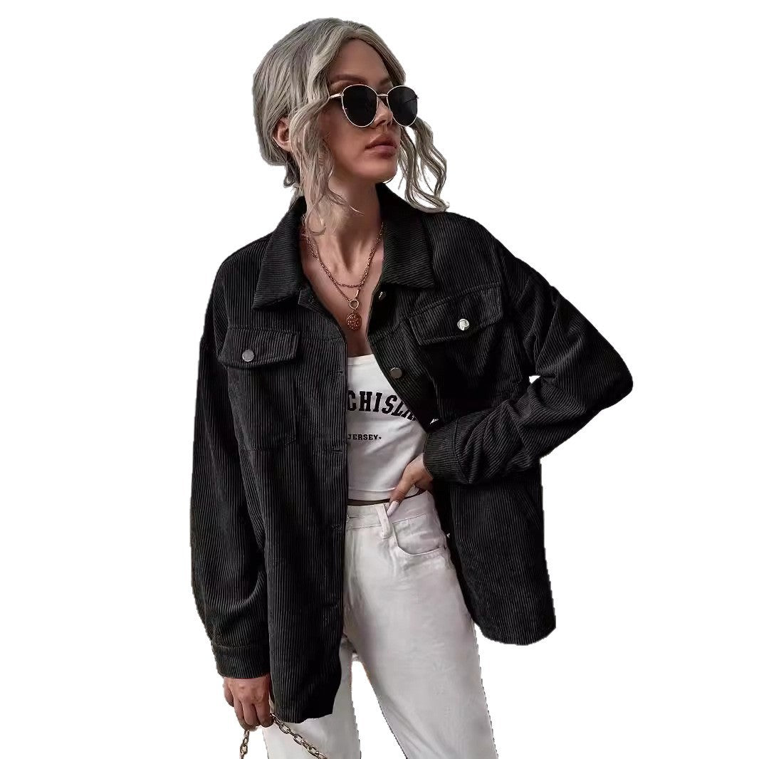 Loose Leisure Slimming Lapel Pocket Long Sleeve Coat