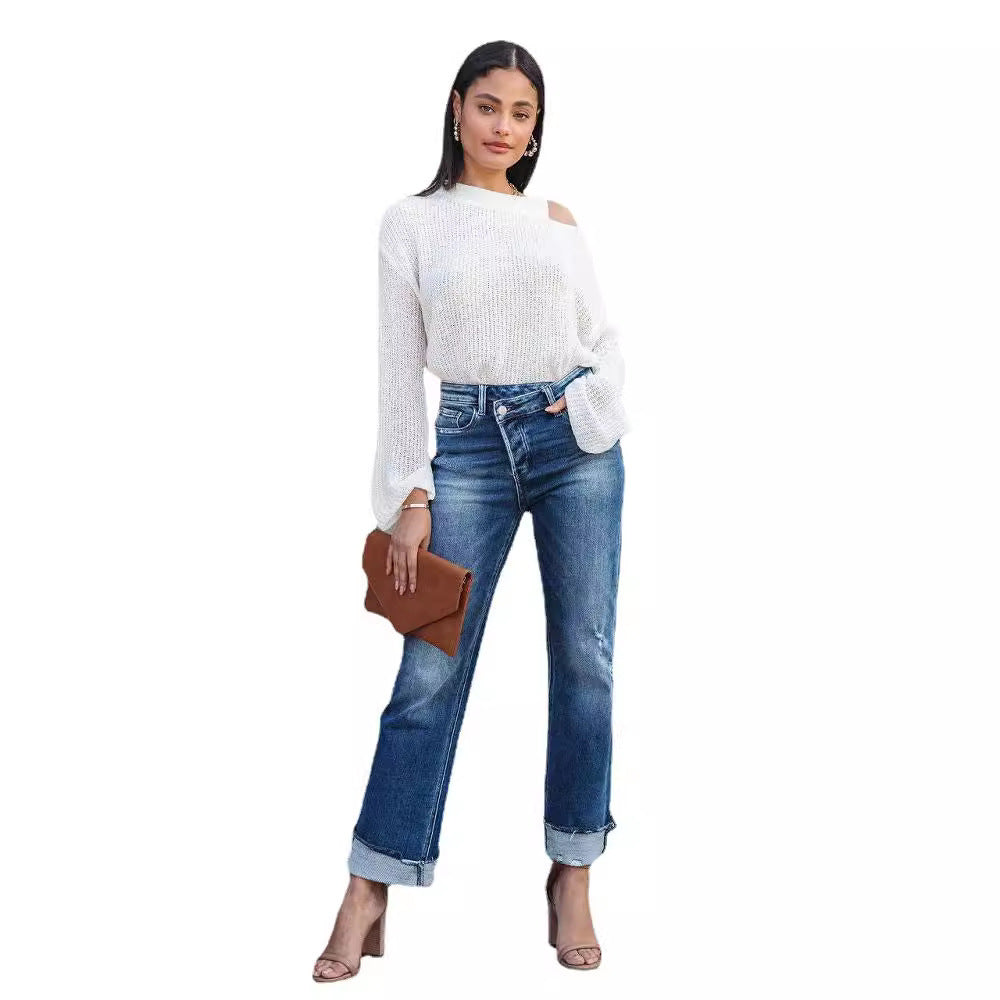 Washed Women's Straight Leg Denim Pants