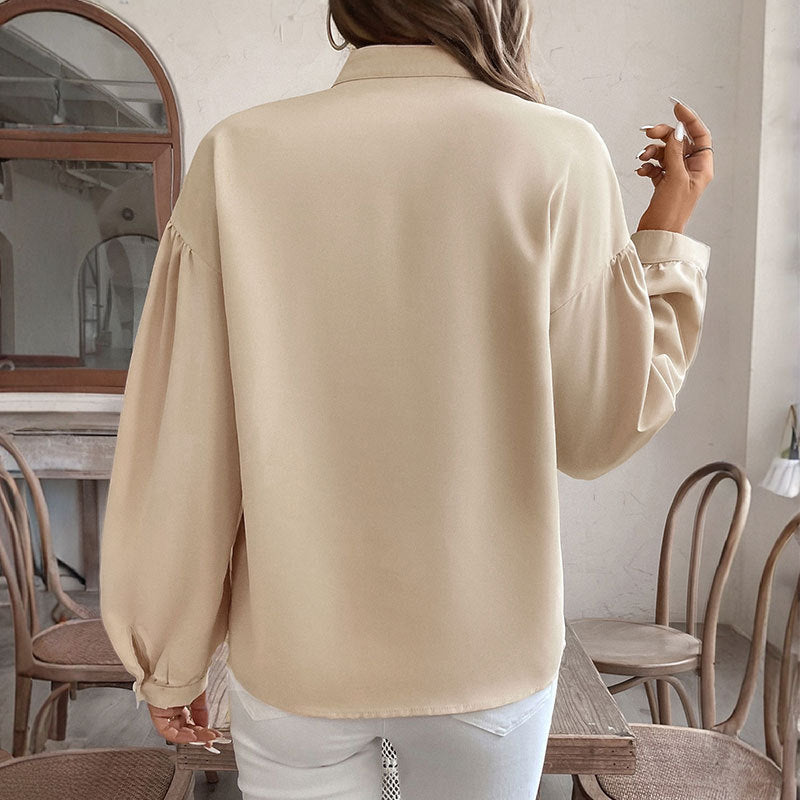 Elegant Retro Cardigan Ring Pattern Decorative Long Sleeve Stand Collar Shirt