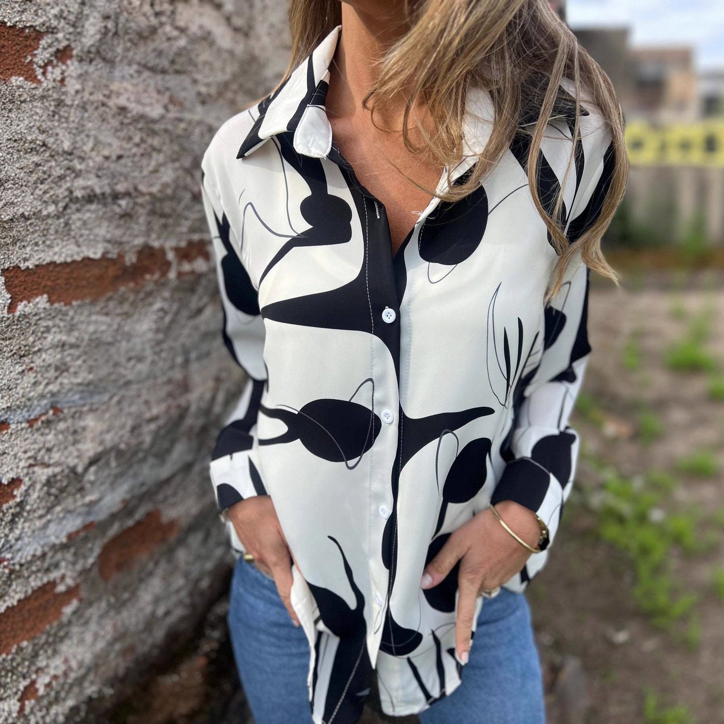 European And American Shirt Printed Casual Long Sleeve