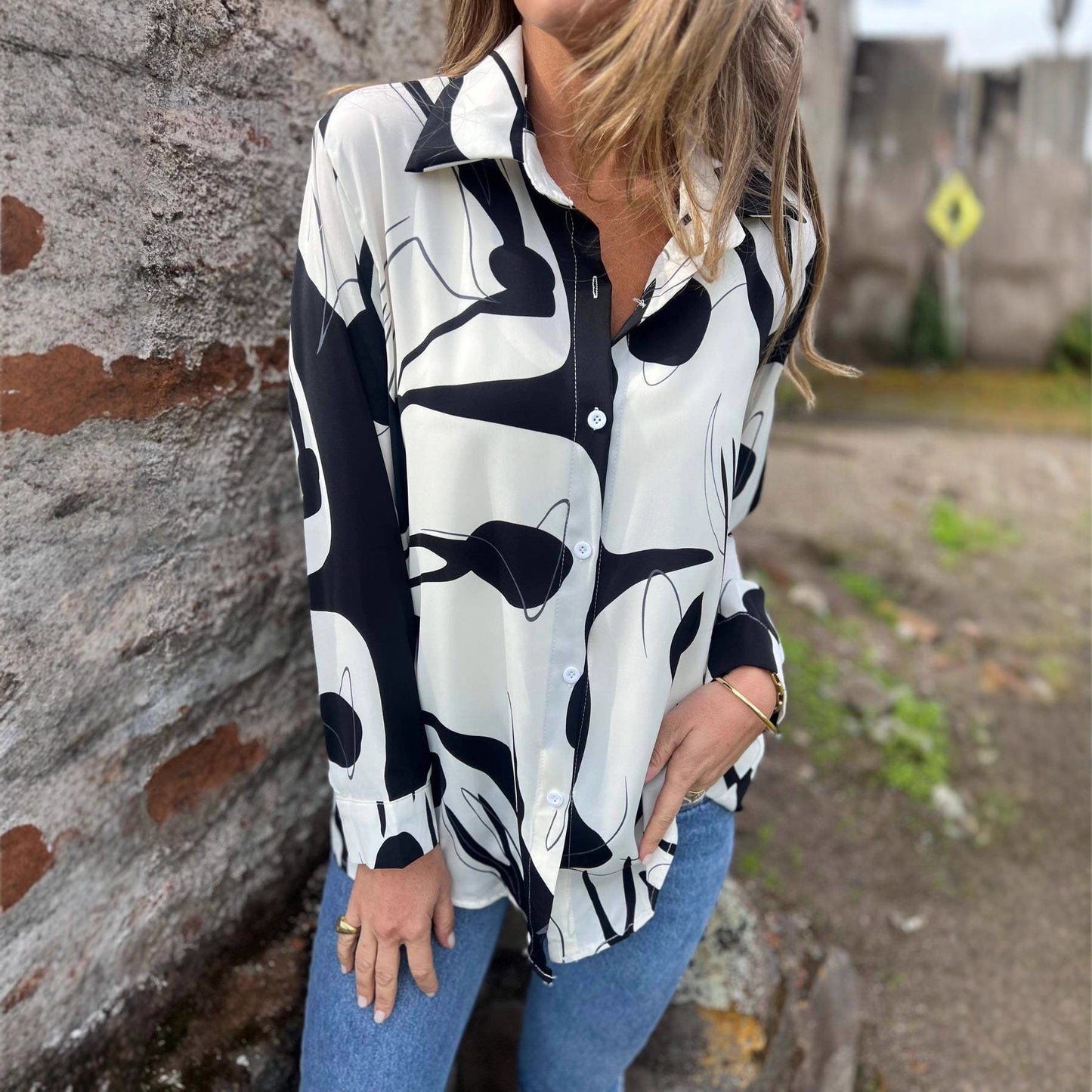 European And American Shirt Printed Casual Long Sleeve