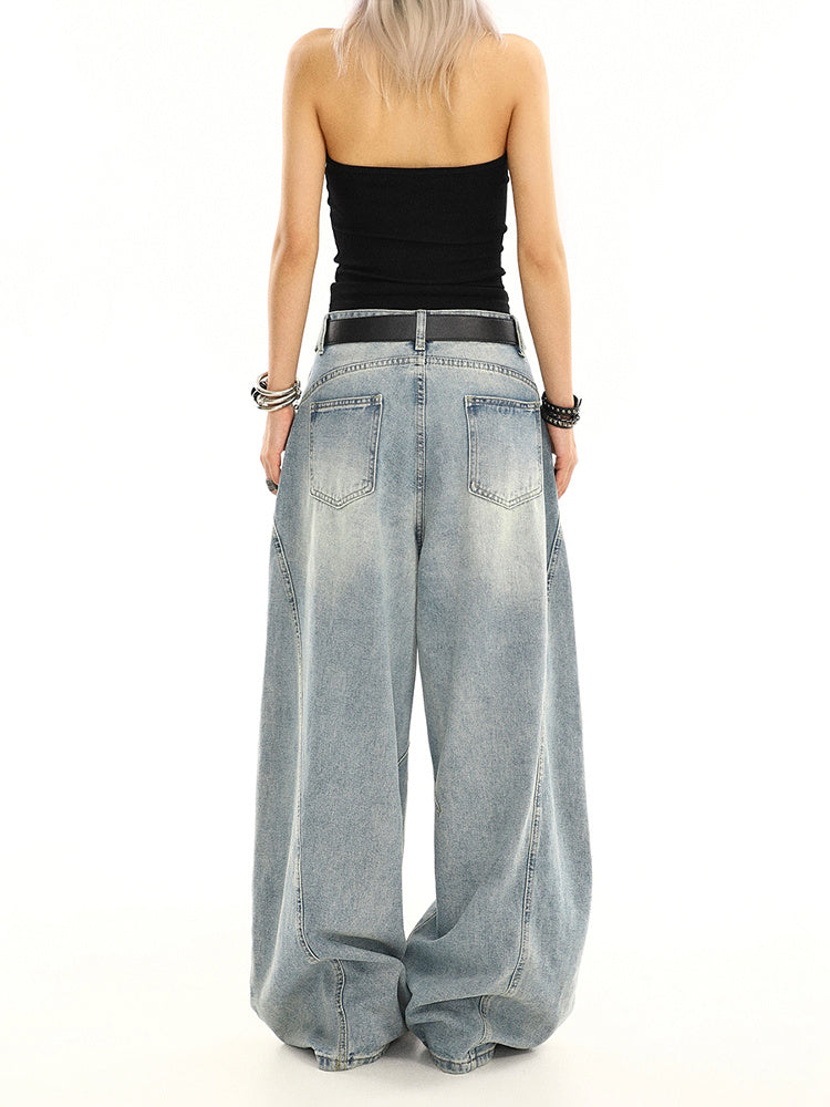 Summer American Retro Washed Distressed Loose Straight Leg Wide Leg Pants