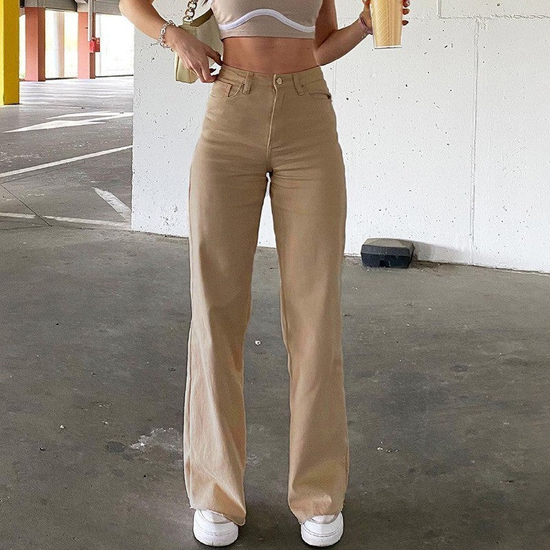 New Amazon AliExpress Cross-border European And American Women's Jeans Women's High Waist Slim Straight Denim Trousers Hot Style