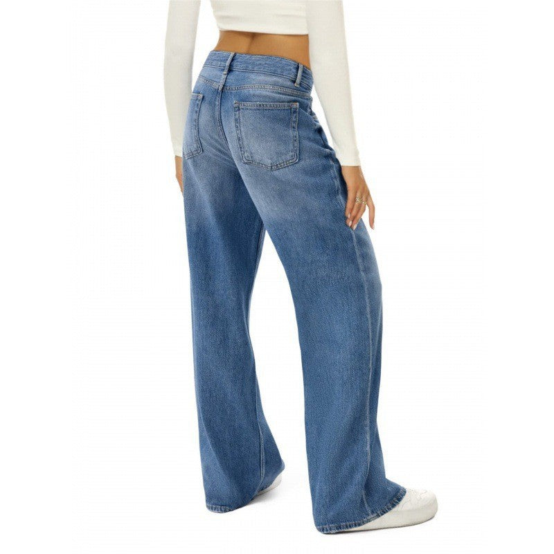 Amazon European And American Foreign Trade Washed Distressed High Waist Vintage Cat Whisker Loose Straight Jeans For Women