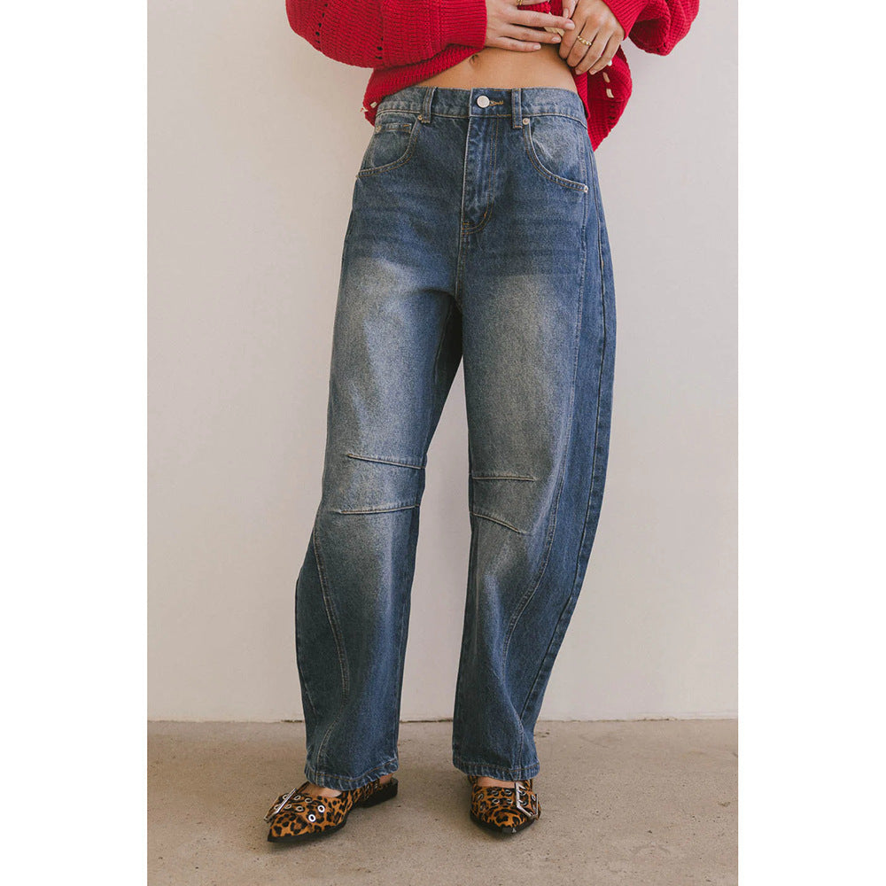 Cross-border Trend Niche Drape Jeans Summer New Loose Straight Washed Wide-leg Long Pants Spot Delivery