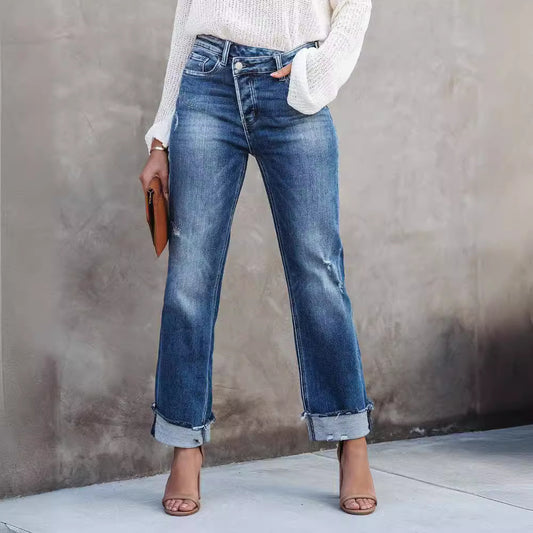 Washed Women's Straight Leg Denim Pants